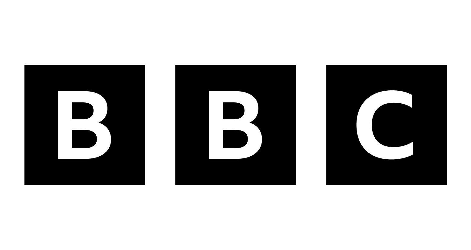 BBC logo featuring bold white letters "B", "B", and "C" each inside separate black squares, arranged in a horizontal line.