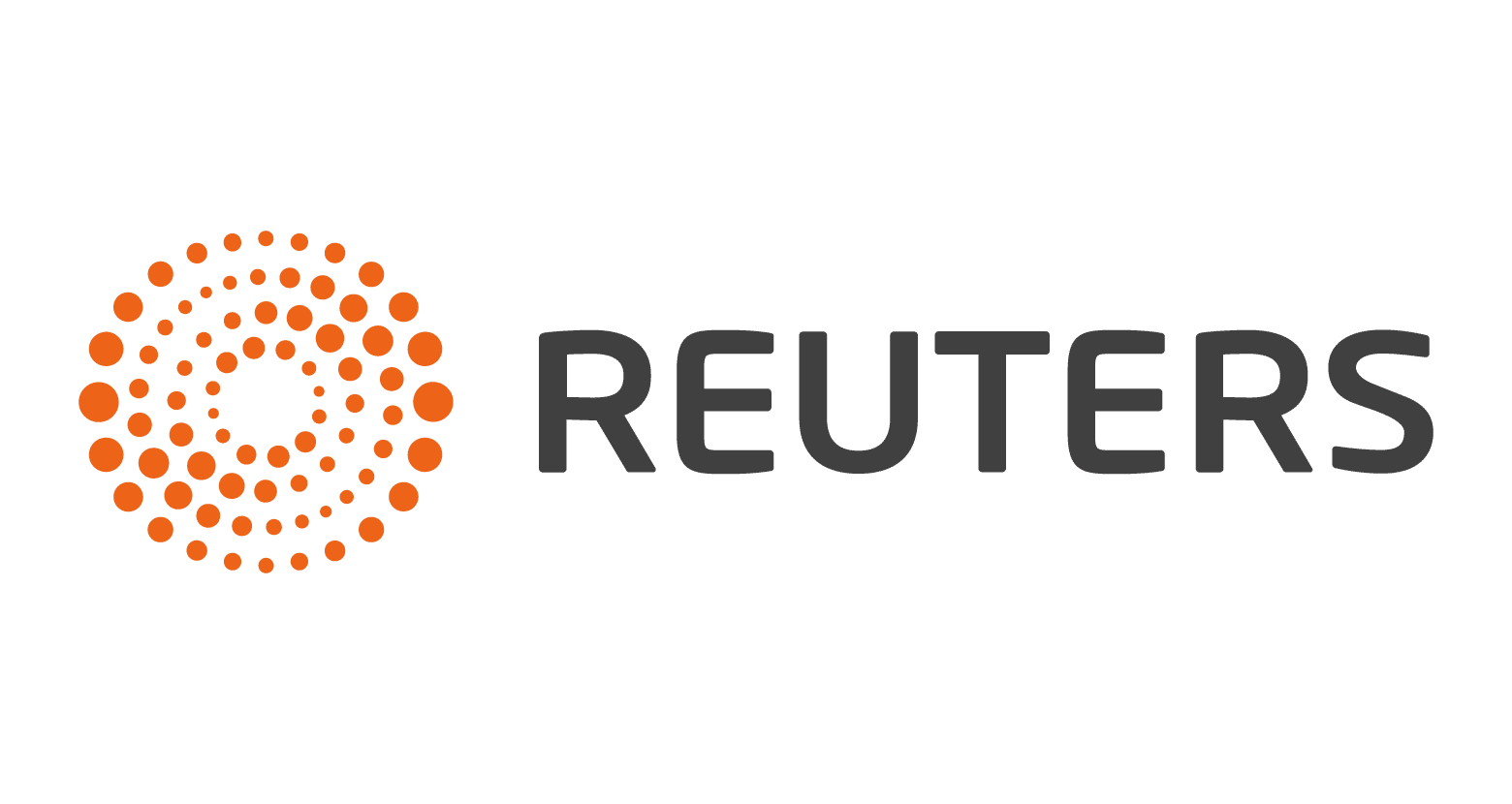 Reuters logo featuring an orange dotted circular design to the left of the word "Reuters" in bold black uppercase letters.