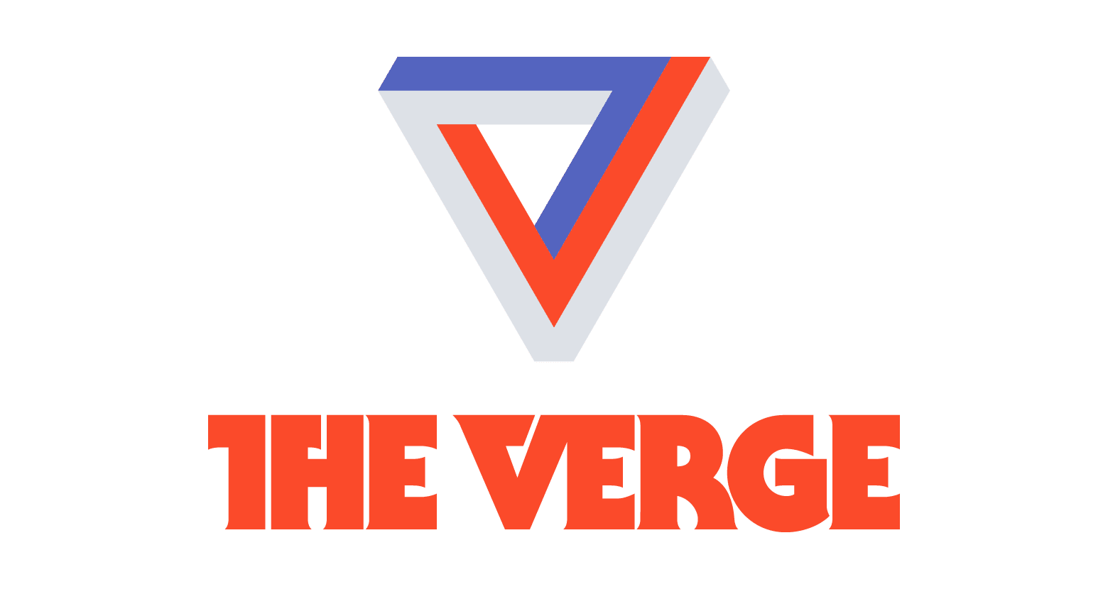 The Verge logo featuring a stylized triangular emblem in blue, red, and white above bold orange text that reads "THE VERGE.