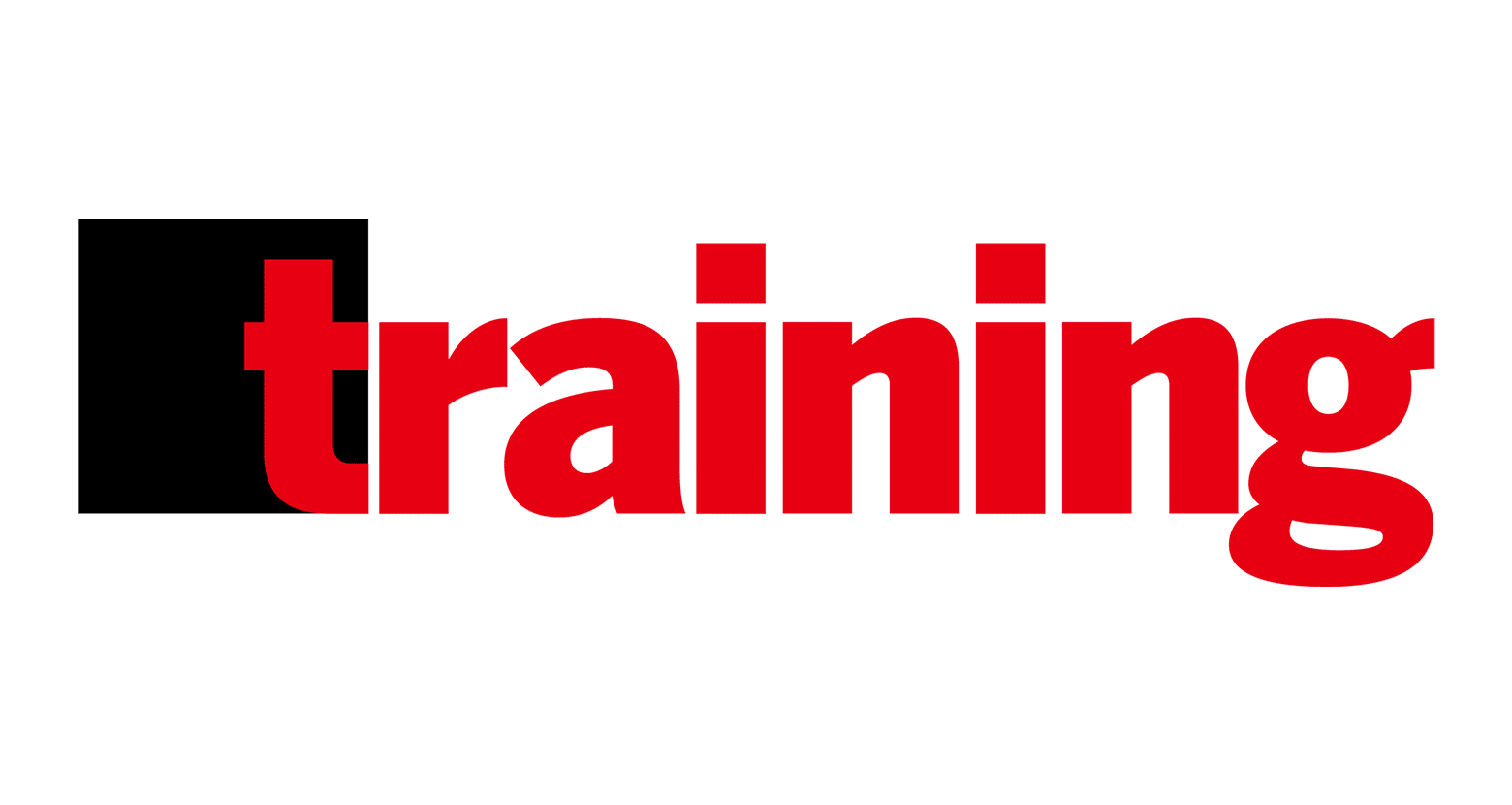 The word "training" is written in bold red font, with a black square partially behind the letter "t" on a transparent background.