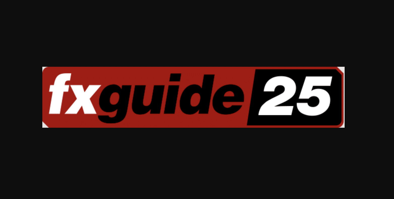 Logo with the text "fxguide 25" in bold letters on a red and black background, celebrating fxguide’s milestone and innovation in areas like d-id agents and ChatGPT.