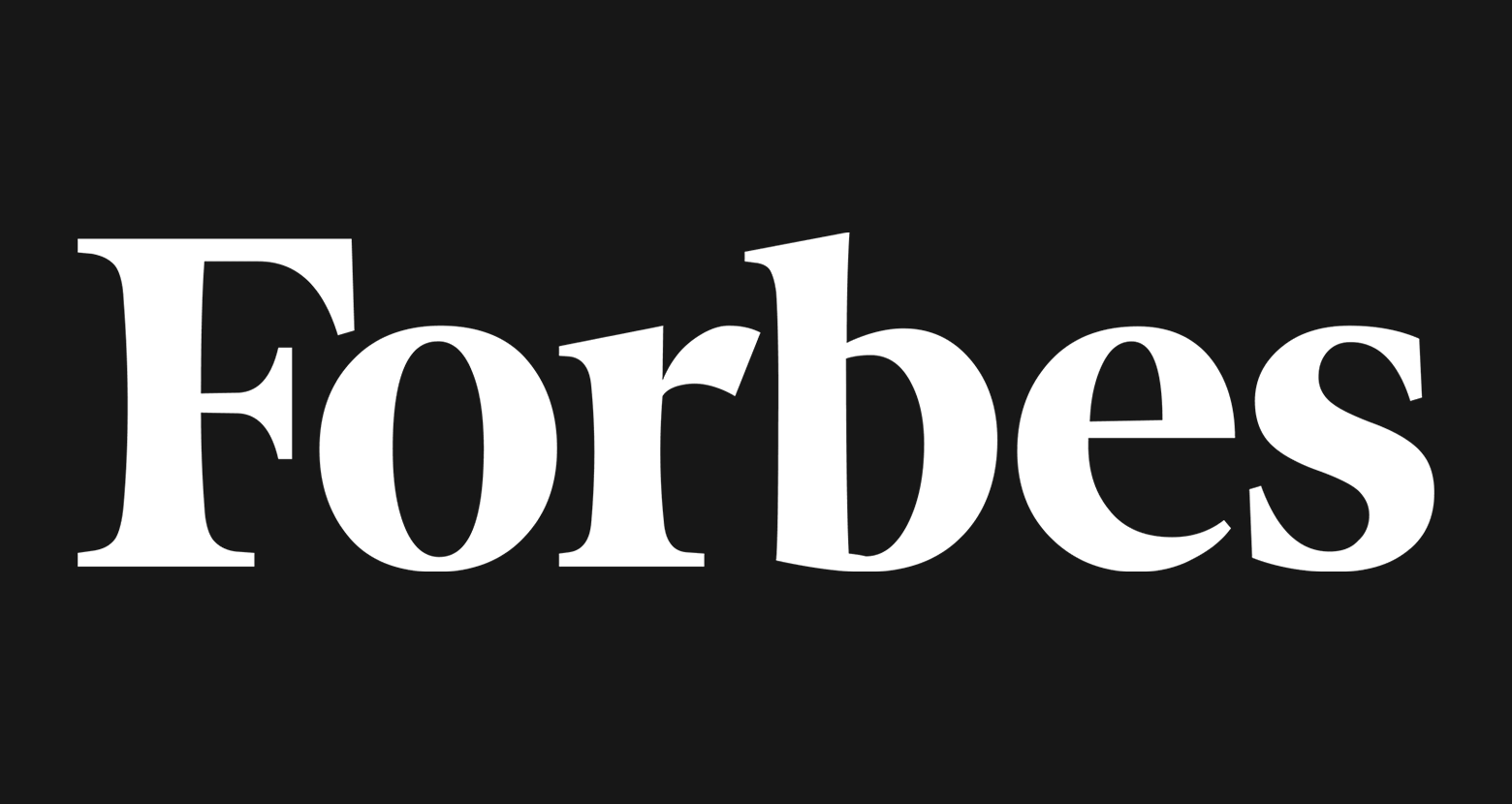 The Forbes logo, displayed in bold, white text on a solid black background, evokes the prestige of a press release or intellyx award announcement.