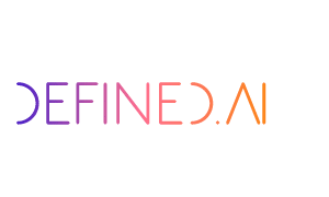 The image shows the word "DEFINED.AI" in a gradient color progressing from purple to pink to orange on a transparent background.