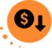 Black dollar sign and downward arrow icon on an orange circle, suggesting a decrease in monetary value or cost for Premium plus Avatars.