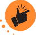 A black hand making a snapping gesture with three lines indicating motion, set against an orange circle background with three small dots on the left—perfect for Premium plus Avatars.