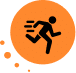 Black silhouette of a running person with motion lines inside an orange circle, featuring three small dots trailing behind—perfect for illustrating Premium plus Avatars in motion.
