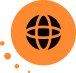 Black globe icon with latitude and longitude lines inside an orange circle, with three smaller orange dots trailing from the bottom left side—ideal for showcasing D-ID Alternatives compared to other AI video solutions.