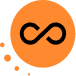 An orange circle with a black infinity symbol in the center, accompanied by four smaller orange dots on the left side, represents D-ID Express Avatars' commitment to innovation and seamless digital experiences.