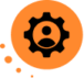 Black gear icon with a person silhouette inside, centered on an orange circle with three smaller dots trailing off on the left, symbolizes D-ID Alternatives and how they compare to other AI video solutions.