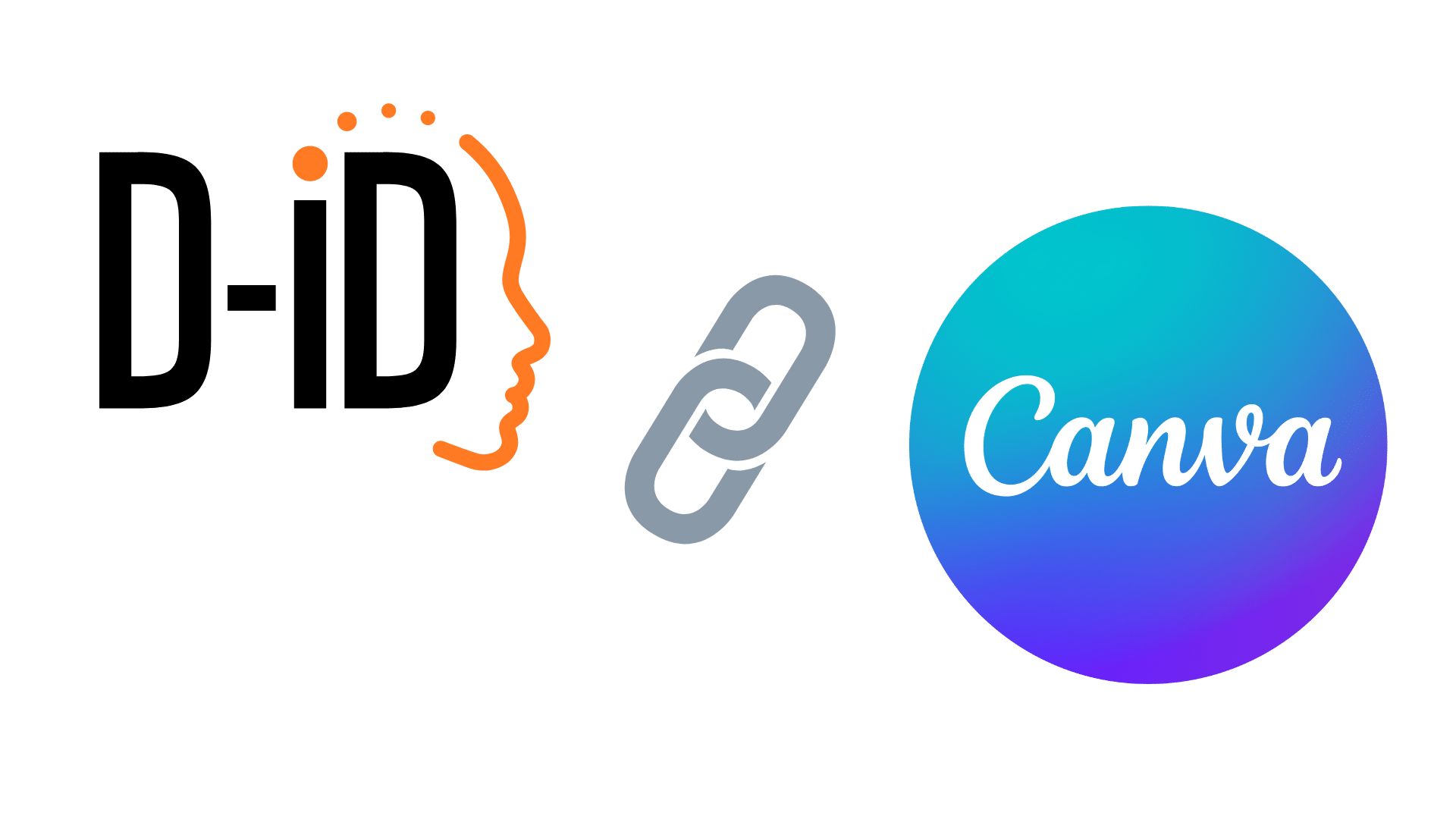D-ID logo linked to Canva logo with a chain link icon between them, showing integration so you can take your Canva designs to the next level with AI-powered talking avatars that make your content stand out.