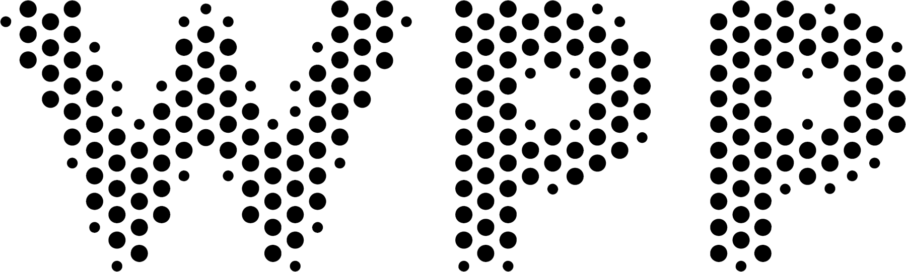Black dots arranged in a grid pattern form the capital letters "WPP" on a transparent background.